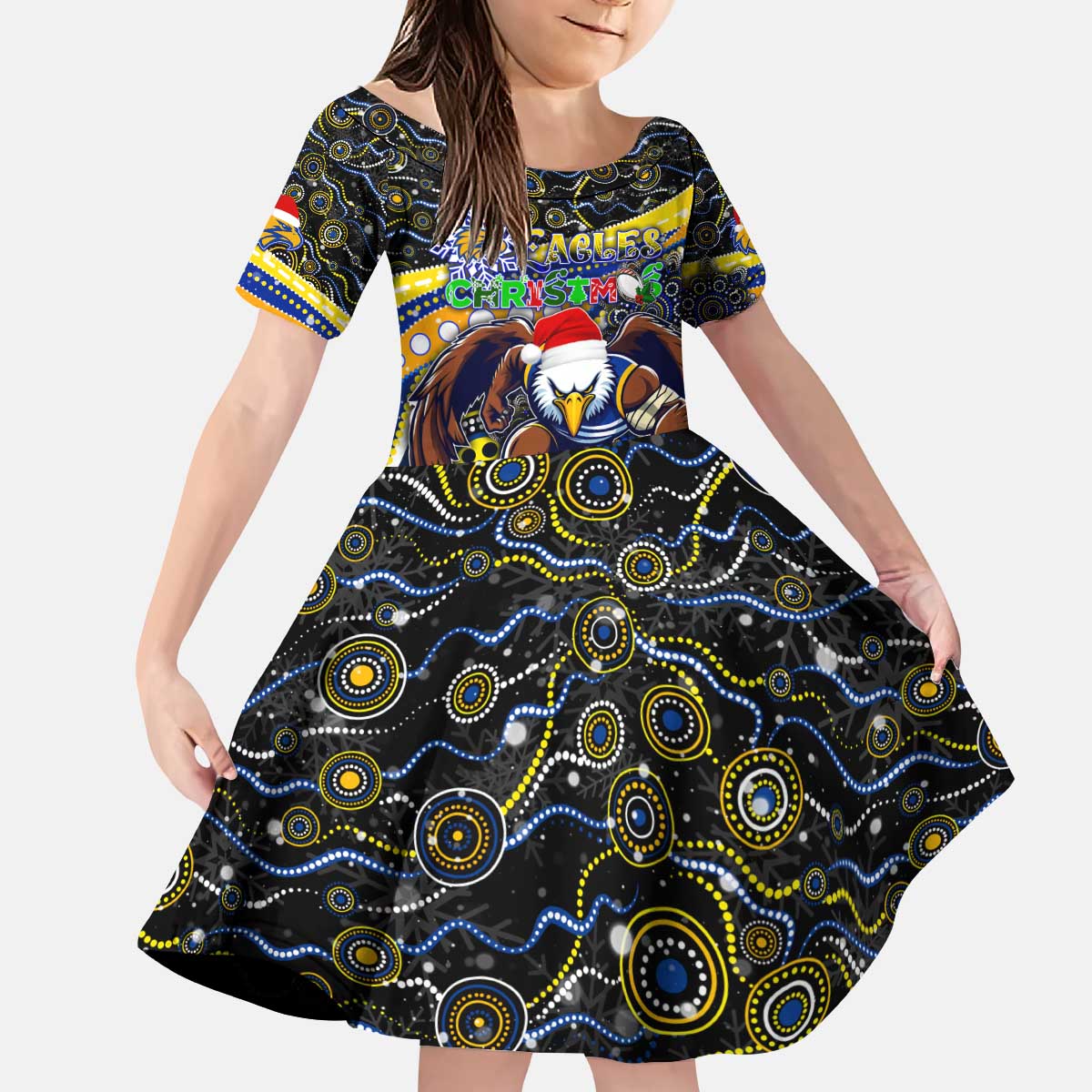 Merry Christmas AFL Eagles Kid Short Sleeve Dress Aboriginal Santa Football Mascot
