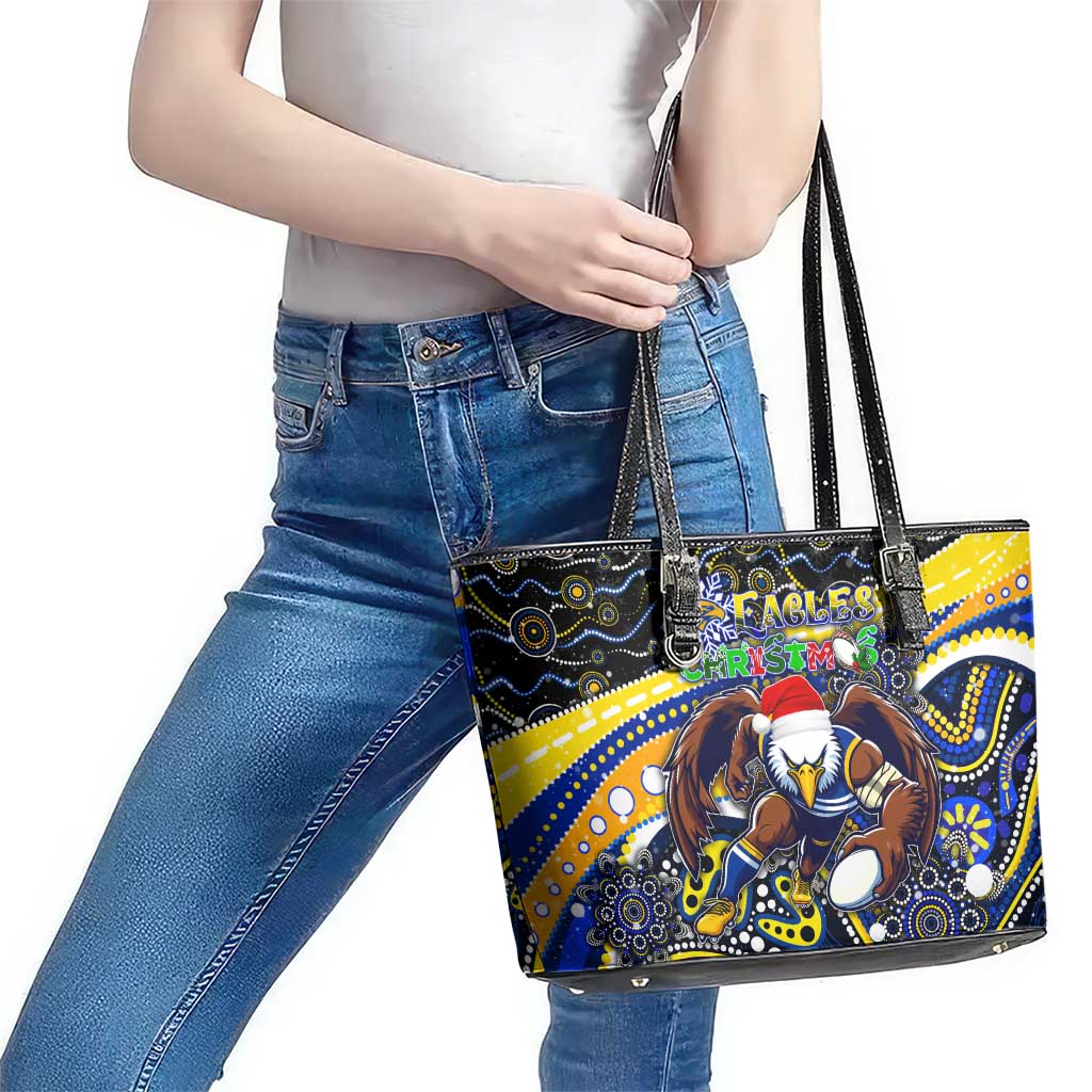 Merry Christmas AFL Eagles Leather Tote Bag Aboriginal Santa Football Mascot