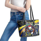 Merry Christmas AFL Eagles Leather Tote Bag Aboriginal Santa Football Mascot