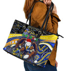 Merry Christmas AFL Eagles Leather Tote Bag Aboriginal Santa Football Mascot
