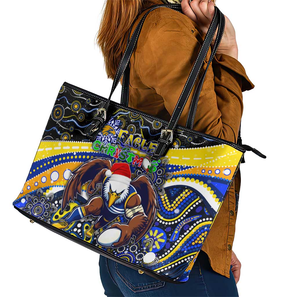Merry Christmas AFL Eagles Leather Tote Bag Aboriginal Santa Football Mascot