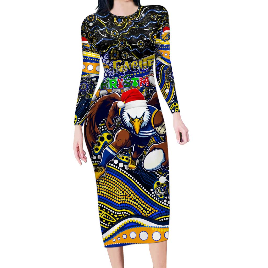 Merry Christmas AFL Eagles Long Sleeve Bodycon Dress Aboriginal Santa Football Mascot