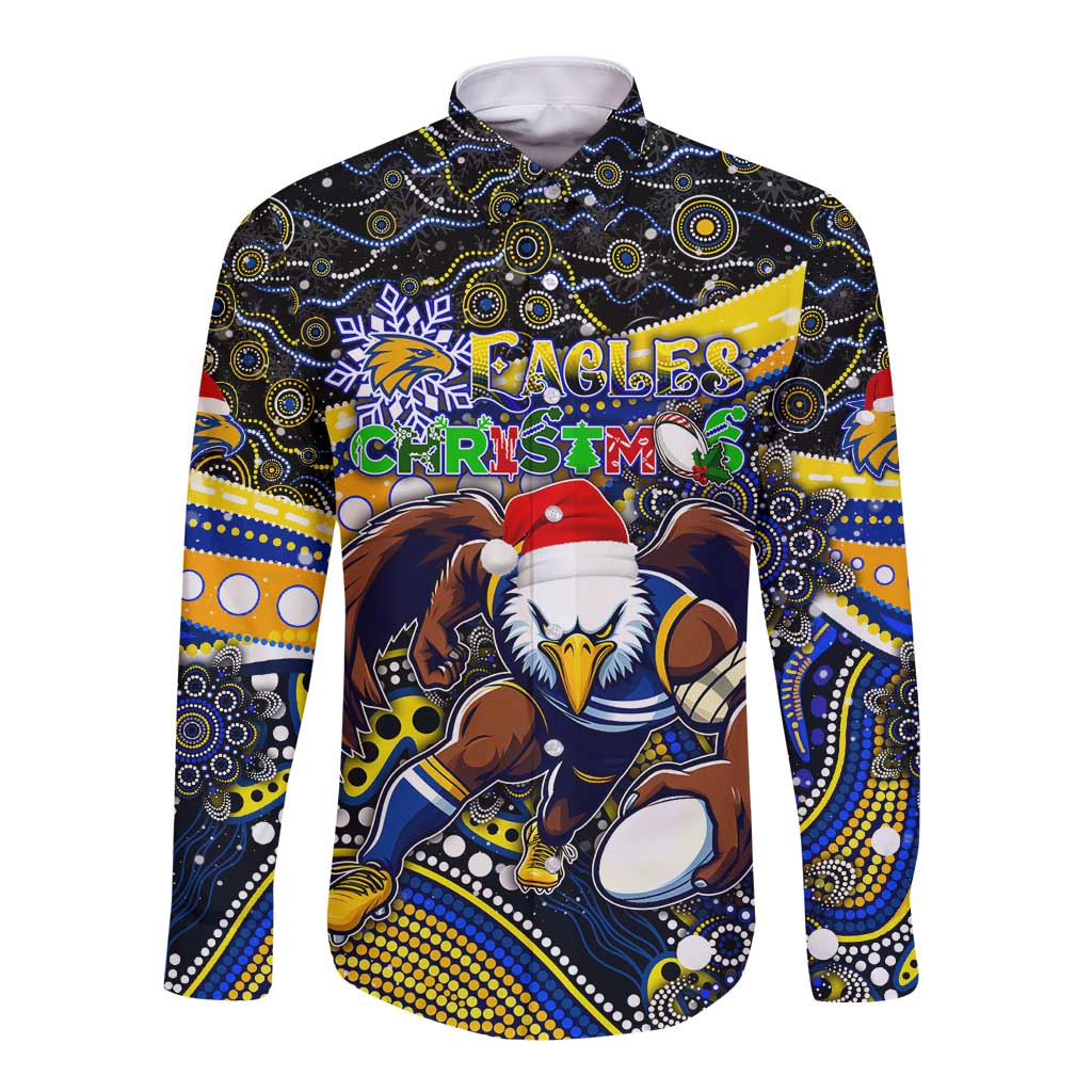 Merry Christmas AFL Eagles Long Sleeve Button Shirt Aboriginal Santa Football Mascot