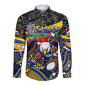 Merry Christmas AFL Eagles Long Sleeve Button Shirt Aboriginal Santa Football Mascot