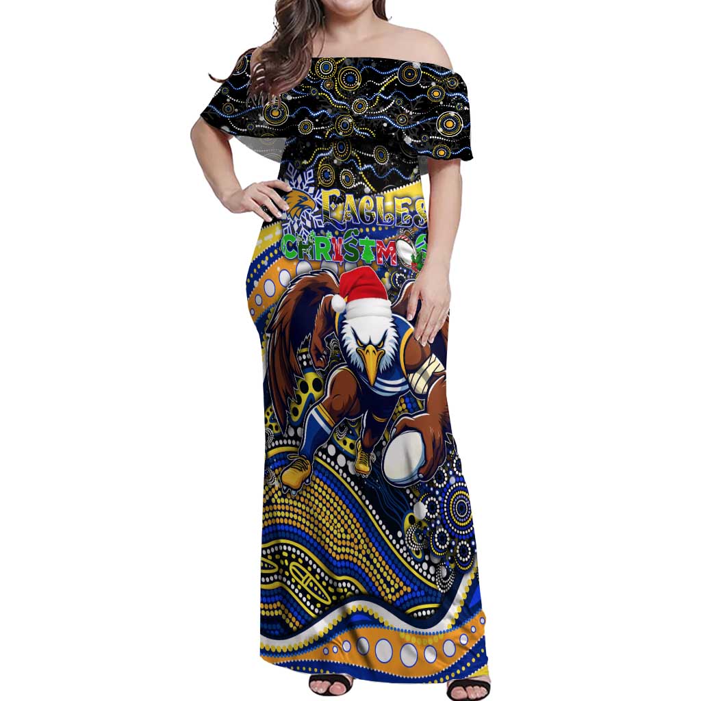 Merry Christmas AFL Eagles Off Shoulder Maxi Dress Aboriginal Santa Football Mascot