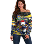 Merry Christmas AFL Eagles Off Shoulder Sweater Aboriginal Santa Football Mascot