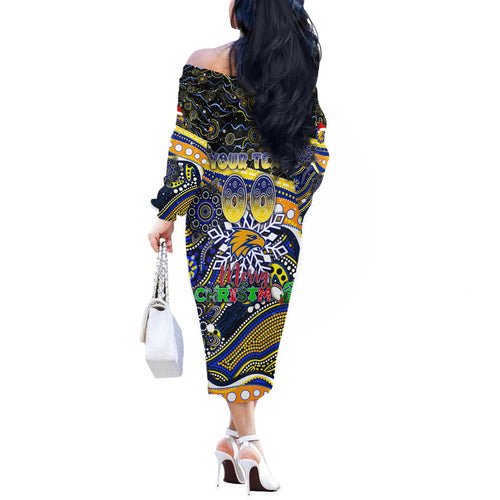 Merry Christmas AFL Eagles Off The Shoulder Long Sleeve Dress Aboriginal Santa Football Mascot