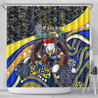 Merry Christmas AFL Eagles Shower Curtain Aboriginal Santa Football Mascot