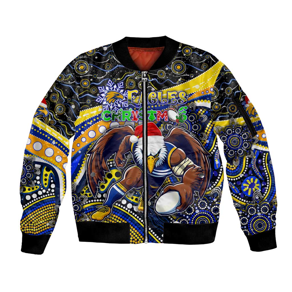 Merry Christmas AFL Eagles Sleeve Zip Bomber Jacket Aboriginal Santa Football Mascot