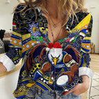 Merry Christmas AFL Eagles Women Casual Shirt Aboriginal Santa Football Mascot