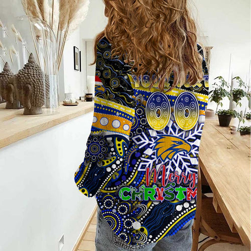 Merry Christmas AFL Eagles Women Casual Shirt Aboriginal Santa Football Mascot