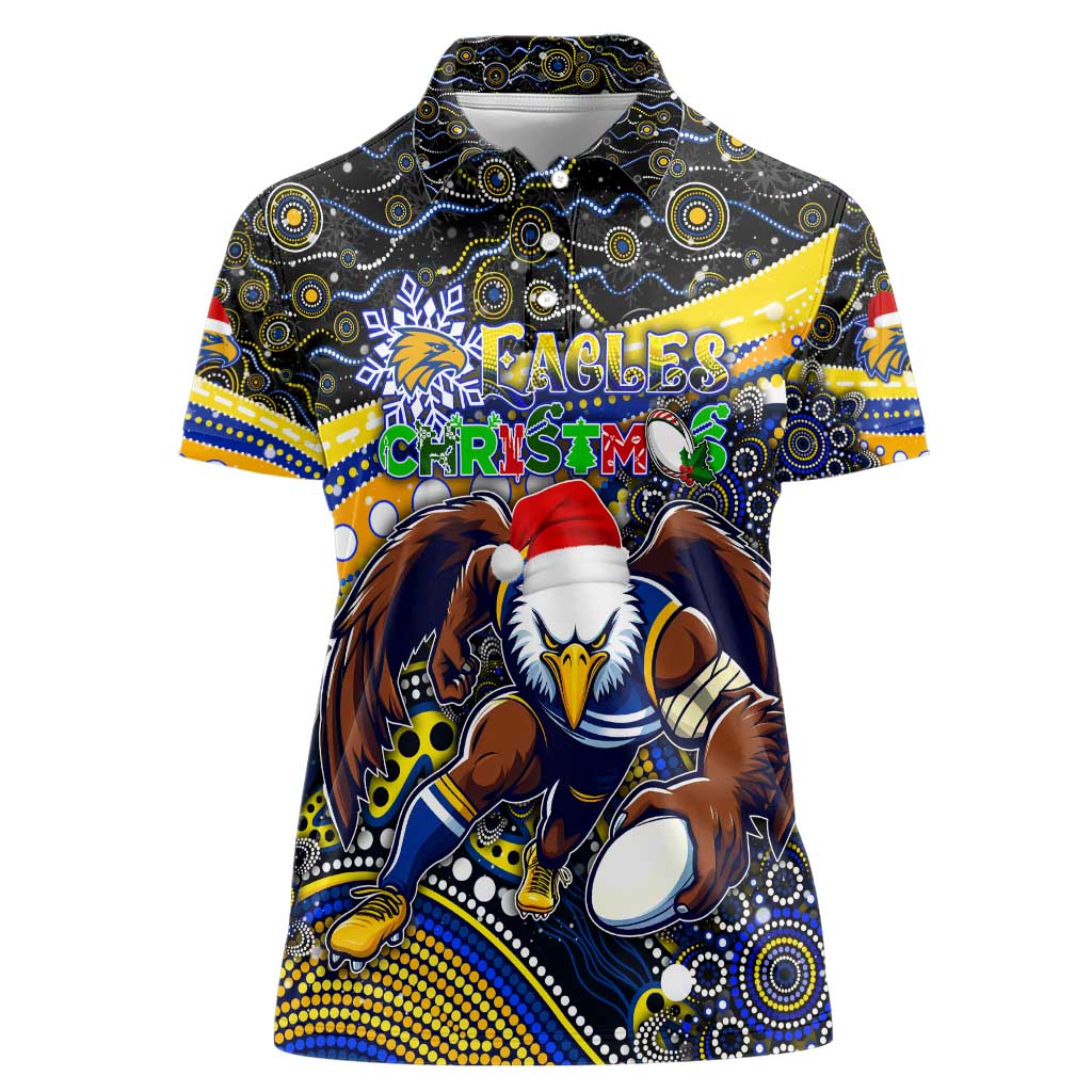 Merry Christmas AFL Eagles Women Polo Shirt Aboriginal Santa Football Mascot