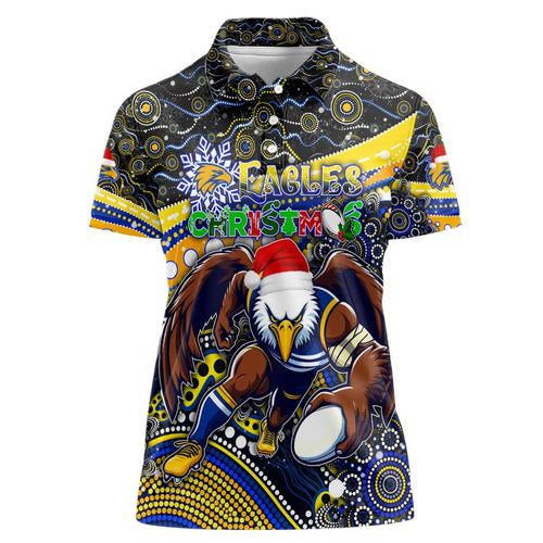Merry Christmas AFL Eagles Women Polo Shirt Aboriginal Santa Football Mascot
