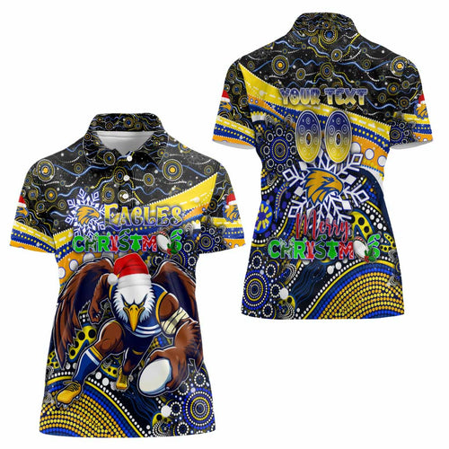 Merry Christmas AFL Eagles Women Polo Shirt Aboriginal Santa Football Mascot
