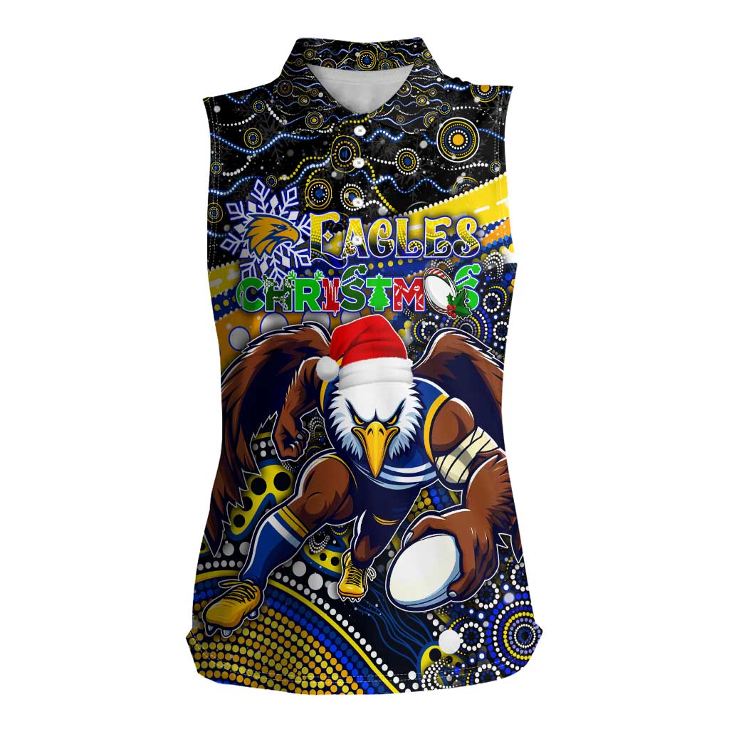 Merry Christmas AFL Eagles Women Sleeveless Polo Shirt Aboriginal Santa Football Mascot