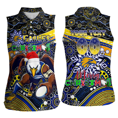 Merry Christmas AFL Eagles Women Sleeveless Polo Shirt Aboriginal Santa Football Mascot