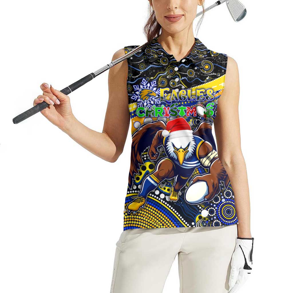 Merry Christmas AFL Eagles Women Sleeveless Polo Shirt Aboriginal Santa Football Mascot