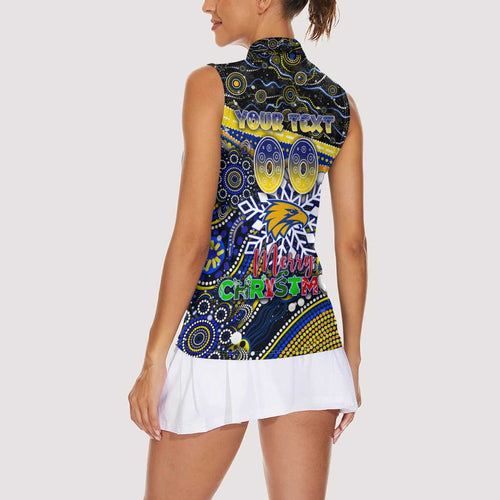 Merry Christmas AFL Eagles Women Sleeveless Polo Shirt Aboriginal Santa Football Mascot