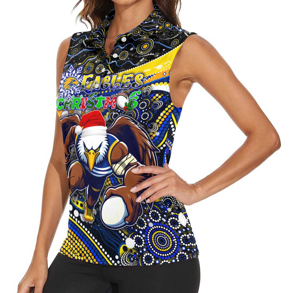 Merry Christmas AFL Eagles Women Sleeveless Polo Shirt Aboriginal Santa Football Mascot