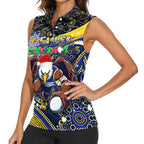 Merry Christmas AFL Eagles Women Sleeveless Polo Shirt Aboriginal Santa Football Mascot