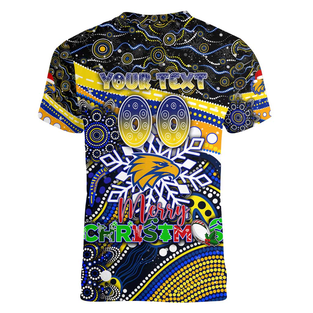 Merry Christmas AFL Eagles Women V-Neck T-Shirt Aboriginal Santa Football Mascot