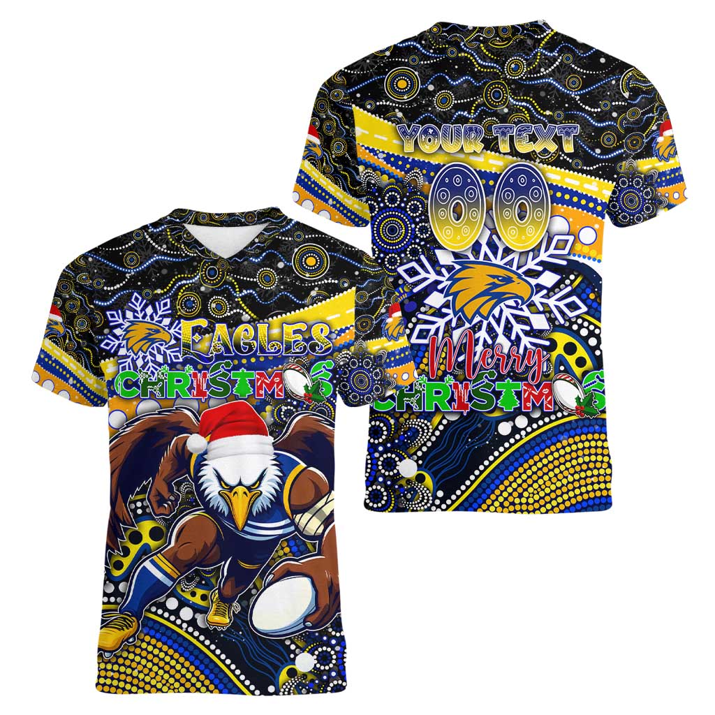 Merry Christmas AFL Eagles Women V-Neck T-Shirt Aboriginal Santa Football Mascot
