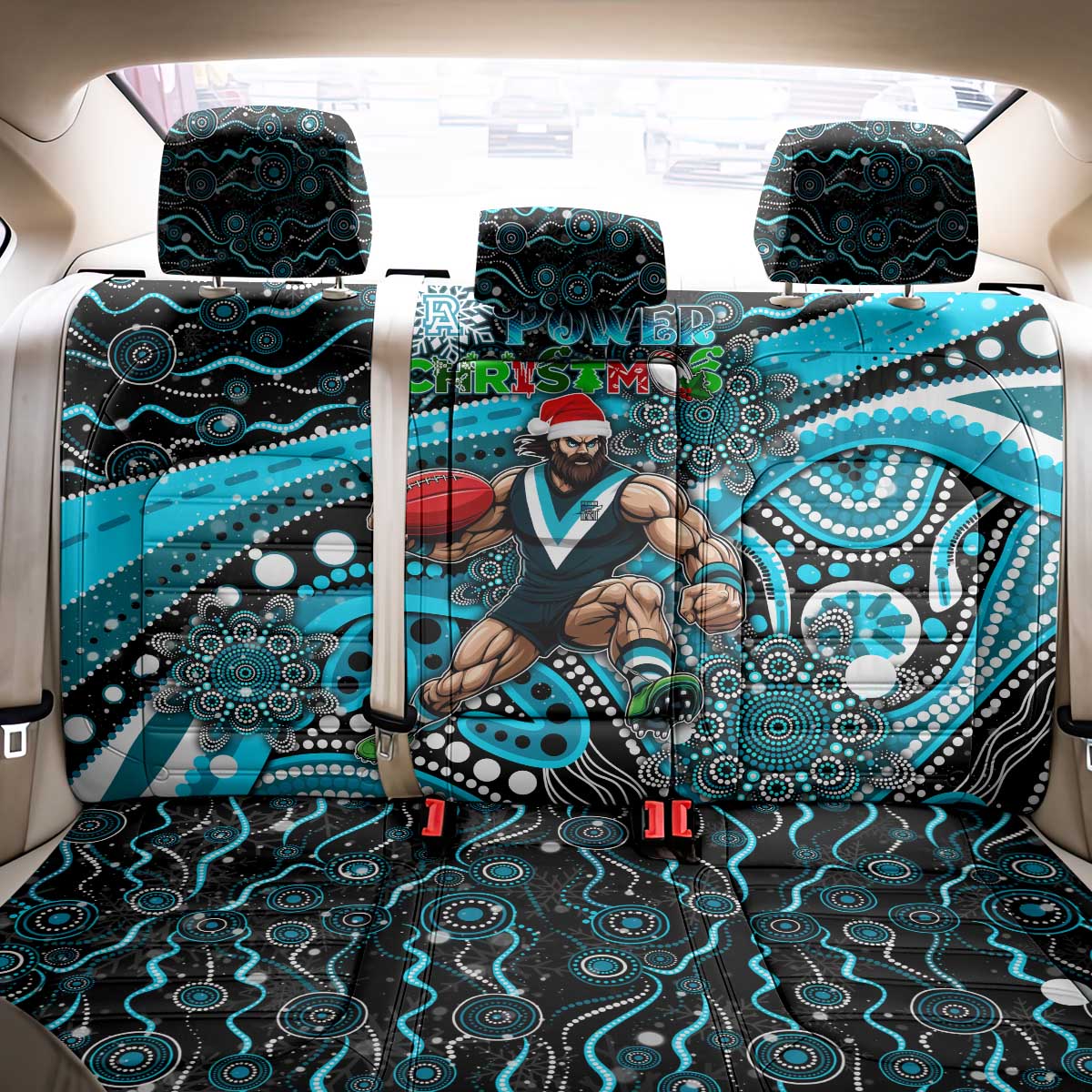 Merry Christmas AFL Power Back Car Seat Cover Aboriginal Santa Football Mascot