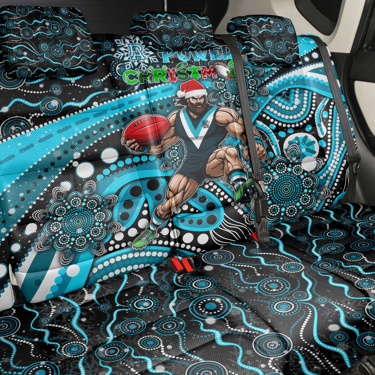 Merry Christmas AFL Power Back Car Seat Cover Aboriginal Santa Football Mascot