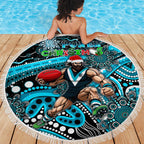 Merry Christmas AFL Power Beach Blanket Aboriginal Santa Football Mascot