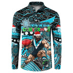 Merry Christmas AFL Power Button Sweatshirt Aboriginal Santa Football Mascot