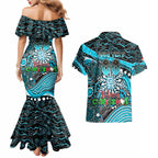 Merry Christmas AFL Power Couples Matching Mermaid Dress and Hawaiian Shirt Aboriginal Santa Football Mascot