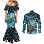 Merry Christmas AFL Power Couples Matching Mermaid Dress and Long Sleeve Button Shirt Aboriginal Santa Football Mascot