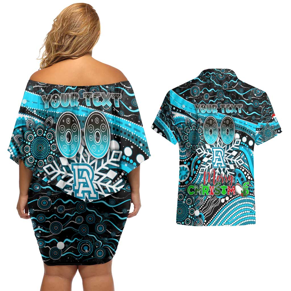 Merry Christmas AFL Power Couples Matching Off Shoulder Short Dress and Hawaiian Shirt Aboriginal Santa Football Mascot