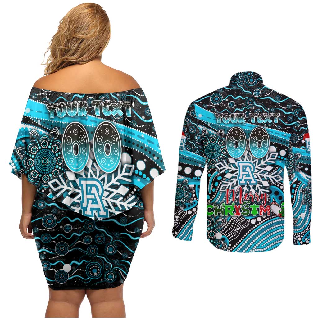 Merry Christmas AFL Power Couples Matching Off Shoulder Short Dress and Long Sleeve Button Shirt Aboriginal Santa Football Mascot