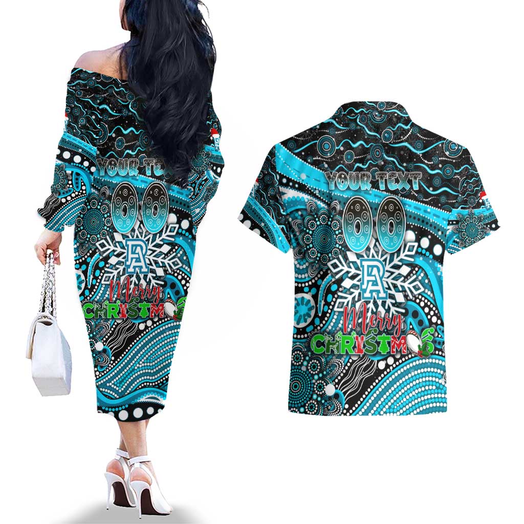 Merry Christmas AFL Power Couples Matching Off The Shoulder Long Sleeve Dress and Hawaiian Shirt Aboriginal Santa Football Mascot