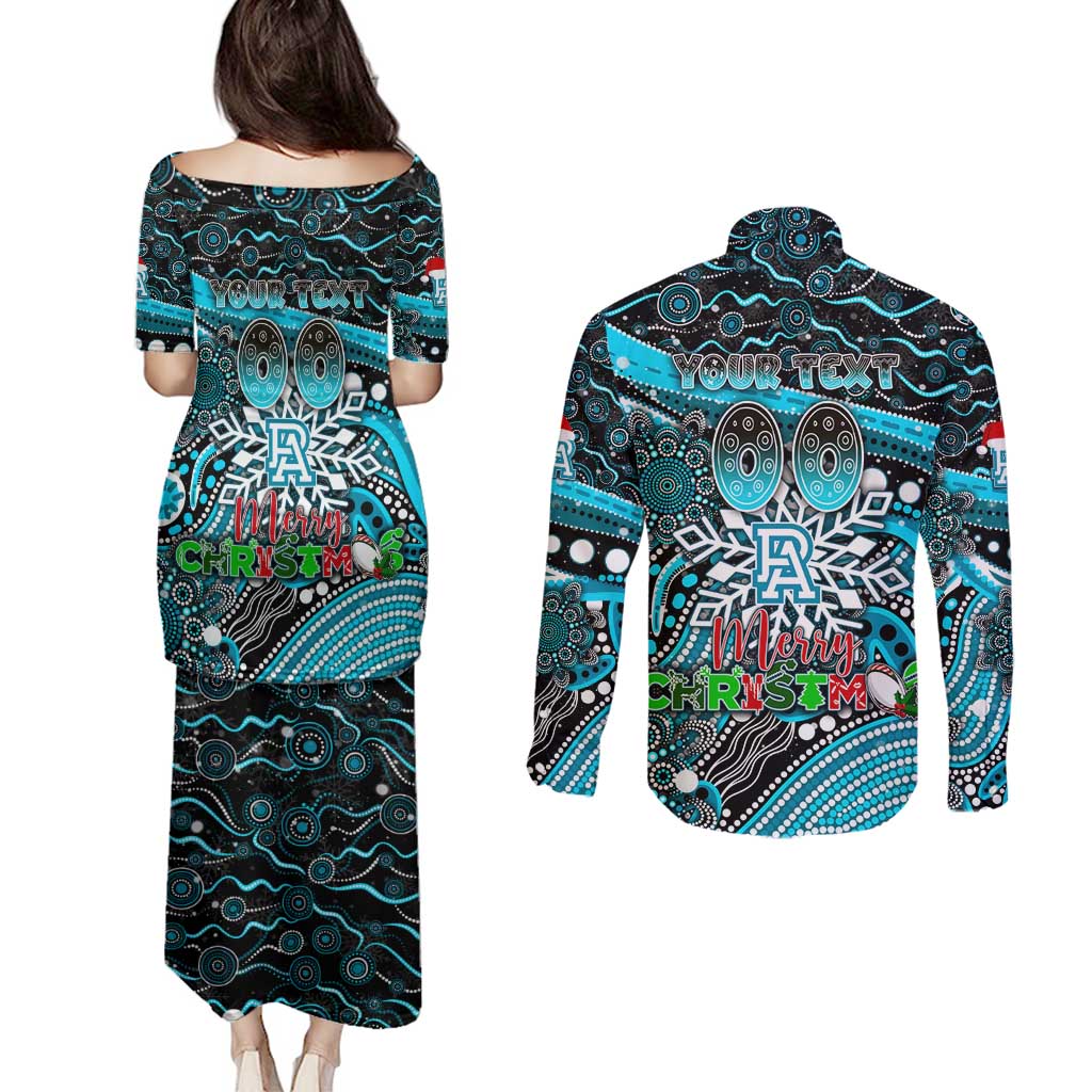Merry Christmas AFL Power Couples Matching Puletasi and Long Sleeve Button Shirt Aboriginal Santa Football Mascot