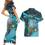 Merry Christmas AFL Power Couples Matching Short Sleeve Bodycon Dress and Hawaiian Shirt Aboriginal Santa Football Mascot