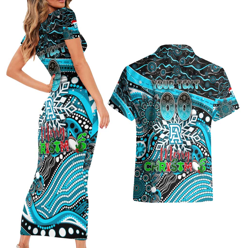 Merry Christmas AFL Power Couples Matching Short Sleeve Bodycon Dress and Hawaiian Shirt Aboriginal Santa Football Mascot