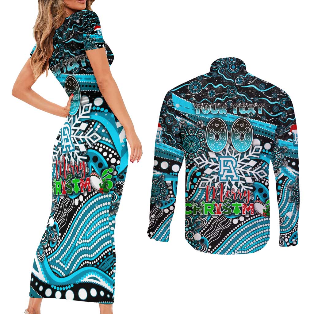 Merry Christmas AFL Power Couples Matching Short Sleeve Bodycon Dress and Long Sleeve Button Shirt Aboriginal Santa Football Mascot