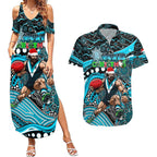 Merry Christmas AFL Power Couples Matching Summer Maxi Dress and Hawaiian Shirt Aboriginal Santa Football Mascot