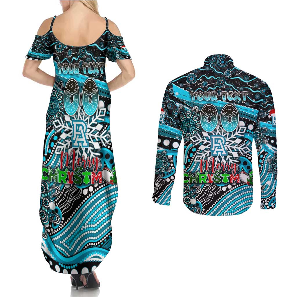 Merry Christmas AFL Power Couples Matching Summer Maxi Dress and Long Sleeve Button Shirt Aboriginal Santa Football Mascot