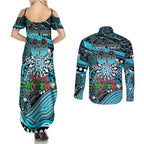 Merry Christmas AFL Power Couples Matching Summer Maxi Dress and Long Sleeve Button Shirt Aboriginal Santa Football Mascot