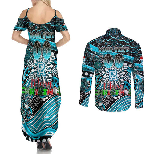 Merry Christmas AFL Power Couples Matching Summer Maxi Dress and Long Sleeve Button Shirt Aboriginal Santa Football Mascot
