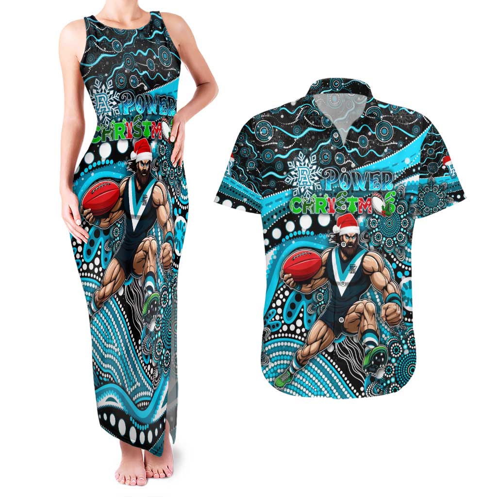 Merry Christmas AFL Power Couples Matching Tank Maxi Dress and Hawaiian Shirt Aboriginal Santa Football Mascot