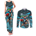 Merry Christmas AFL Power Couples Matching Tank Maxi Dress and Long Sleeve Button Shirt Aboriginal Santa Football Mascot