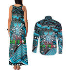 Merry Christmas AFL Power Couples Matching Tank Maxi Dress and Long Sleeve Button Shirt Aboriginal Santa Football Mascot