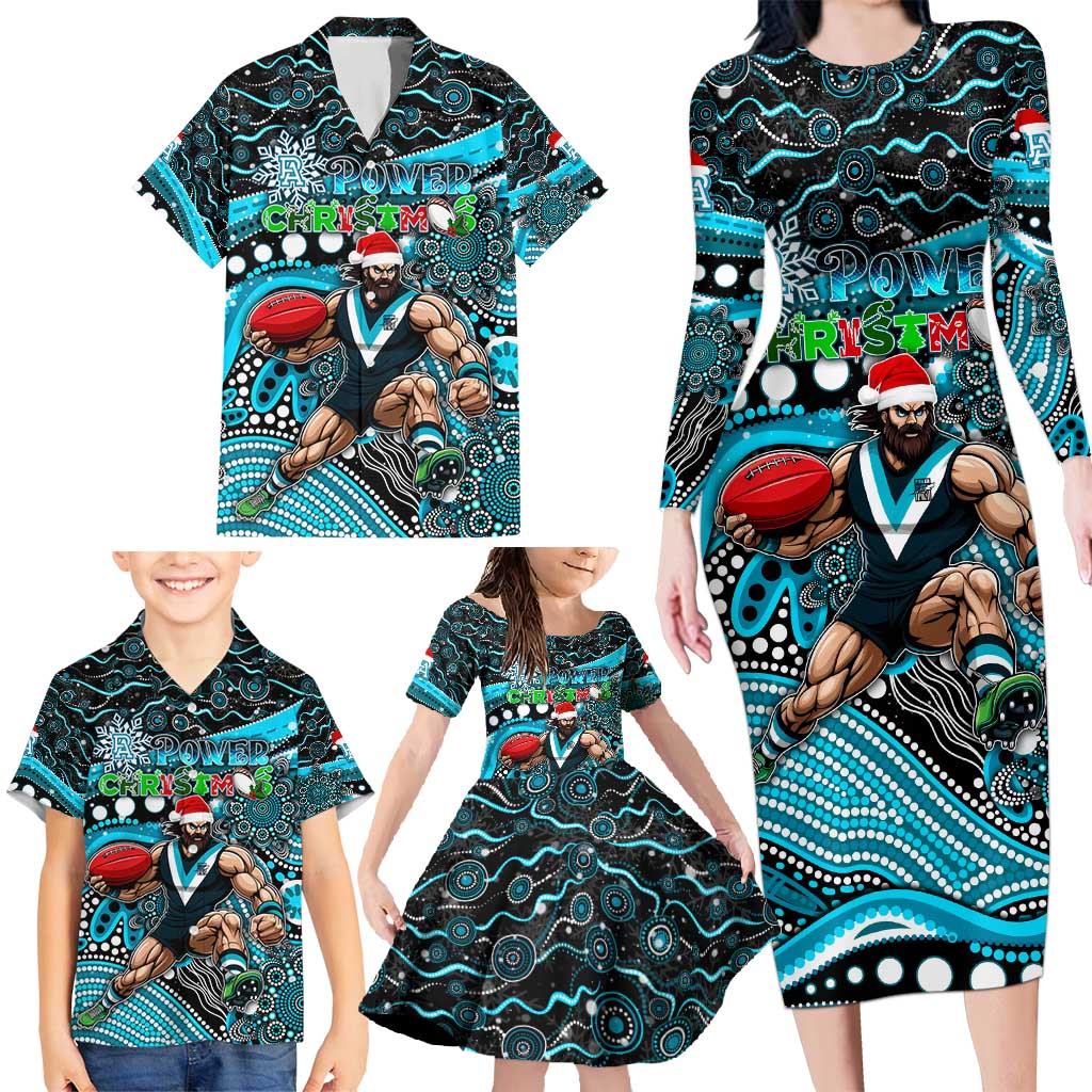 Merry Christmas AFL Power Family Matching Long Sleeve Bodycon Dress and Hawaiian Shirt Aboriginal Santa Football Mascot