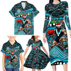 Merry Christmas AFL Power Family Matching Long Sleeve Bodycon Dress and Hawaiian Shirt Aboriginal Santa Football Mascot