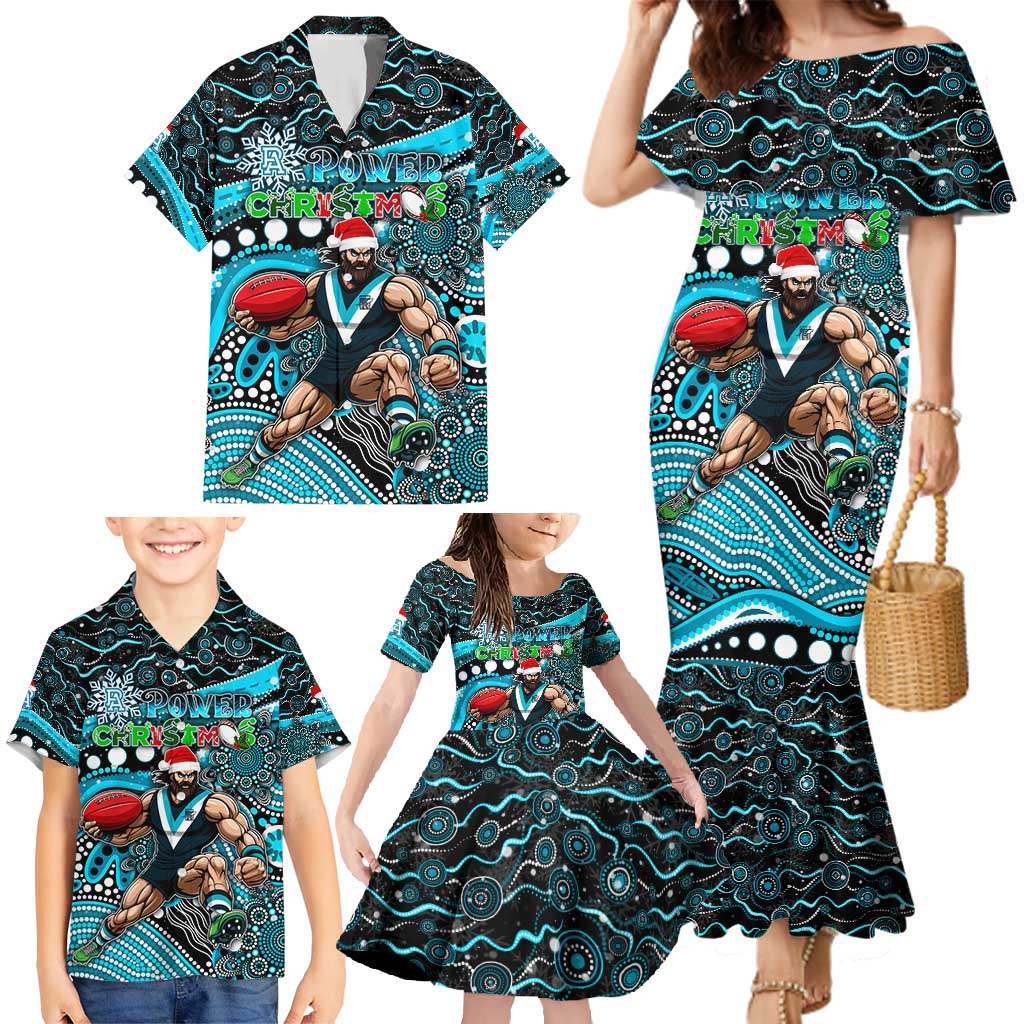 Merry Christmas AFL Power Family Matching Mermaid Dress and Hawaiian Shirt Aboriginal Santa Football Mascot