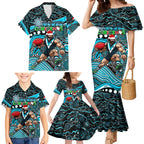 Merry Christmas AFL Power Family Matching Mermaid Dress and Hawaiian Shirt Aboriginal Santa Football Mascot